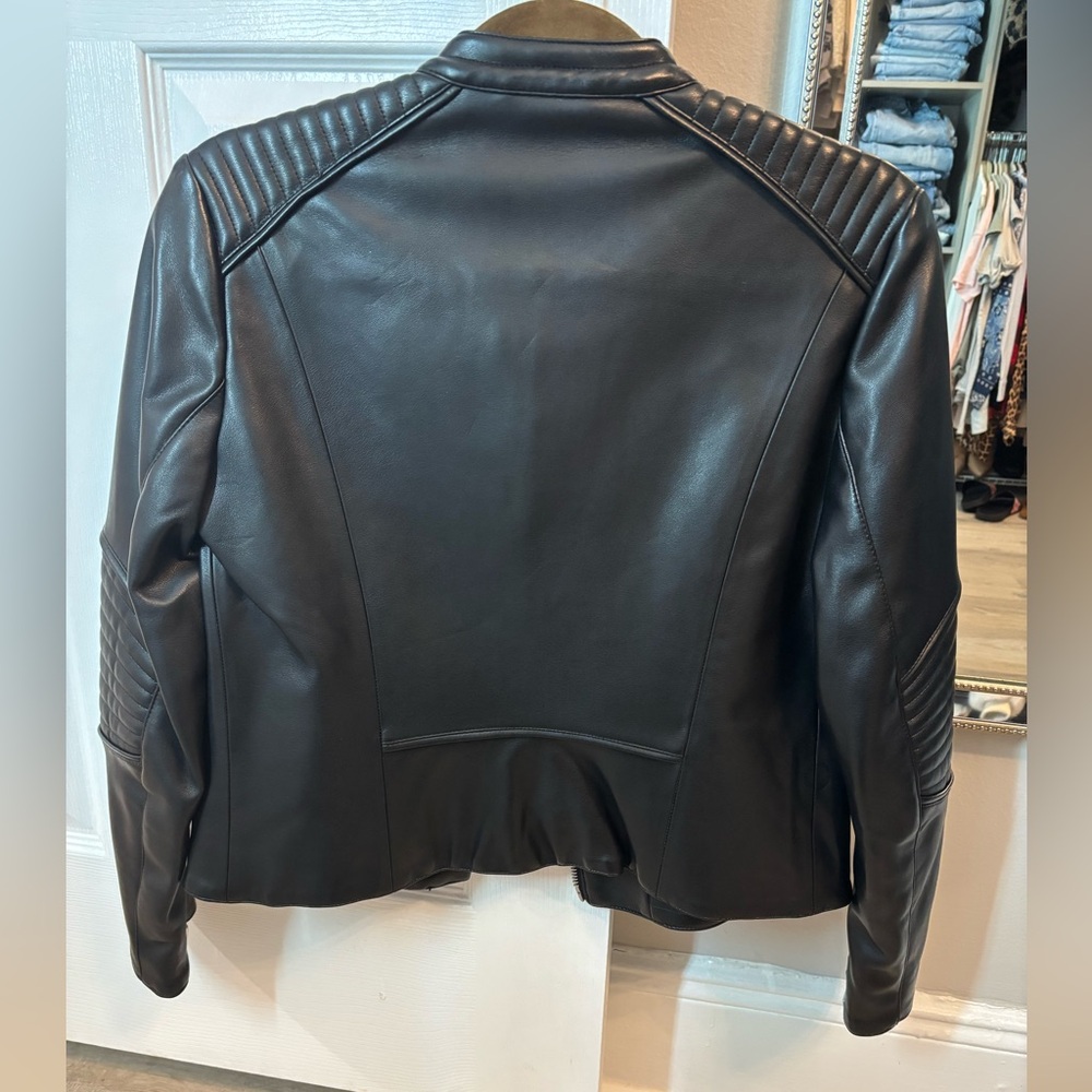 Zara Basic Black Leather Moto Jacket - Size Medium - image 2